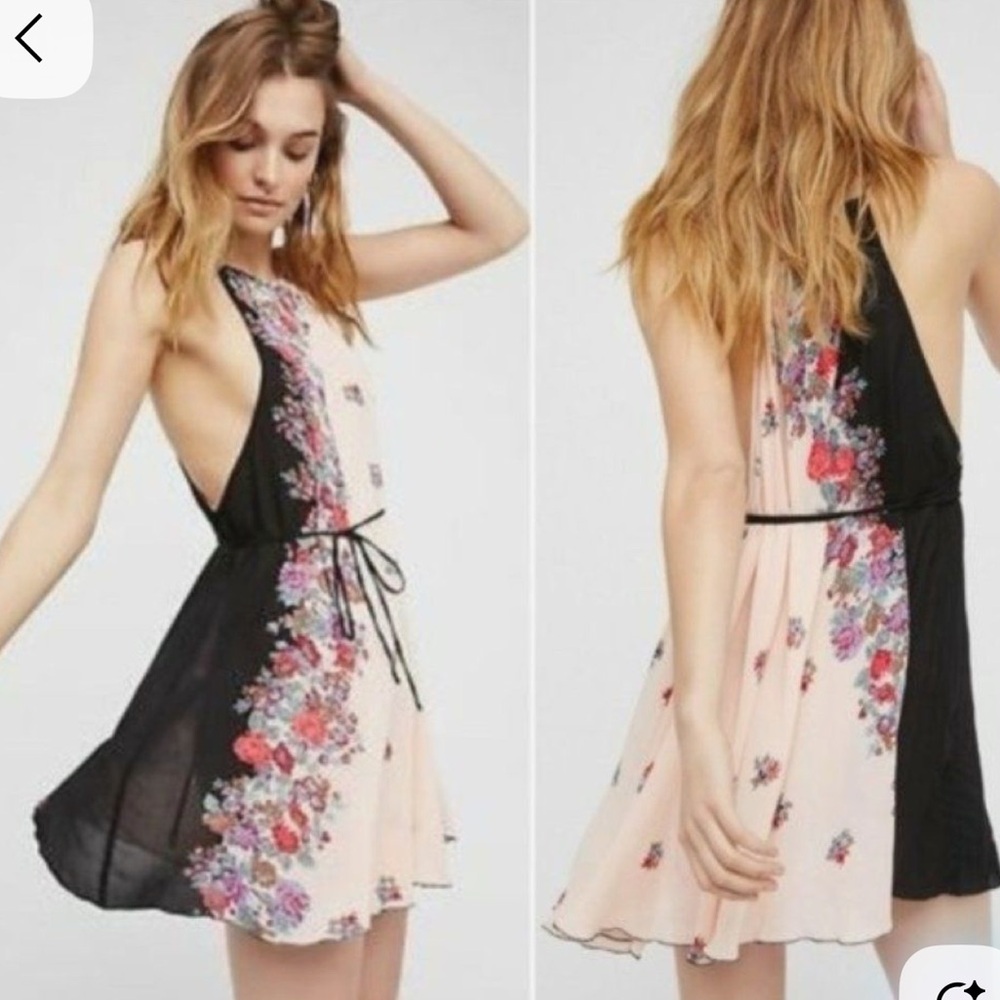 Free People Black and Pink Floral Mini Dress - Picture 5 of 13